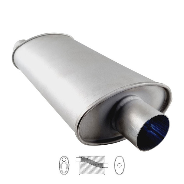 DEA 2.5" Oval Muffler Straight Through Offset Centre Aluminised Steel 8X4X16