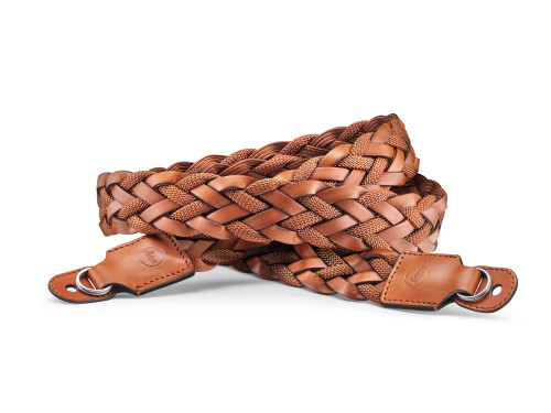 Leica Carrying Strap, Flat Braided Rayon & Leather Cord, Cognac