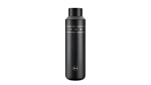 Leica Insulated Bottle, Stainless Steel, Black main image front facing cap attached
