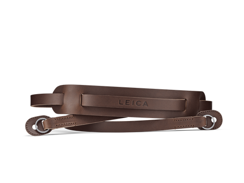Leica Carrying Strap with Shoulder Pad, Leather, Dark Brown folded