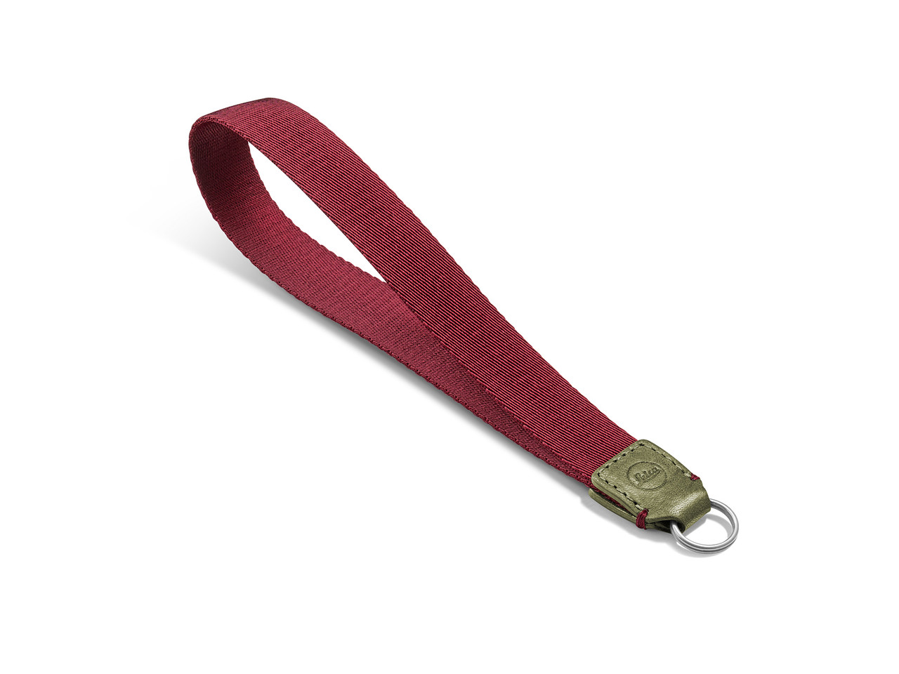 Leica Fabric and Leather Wrist Strap, Burgundy - 7.87 inch Olive-colored Leather and Burgundy Red Soft Woven Fabric Strap for Camera, 0.79 inch Wide