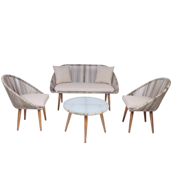 EgyBeit Monaco Garden Set Beige  (Sofa 2 Seats +2 Chairs + Table) Ropes