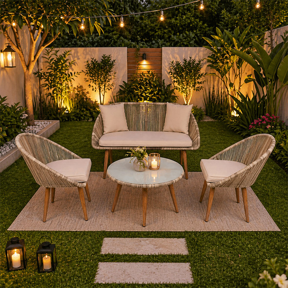 EgyBeit Monaco Garden Set Beige  (Sofa 2 Seats +2 Chairs + Table) Ropes