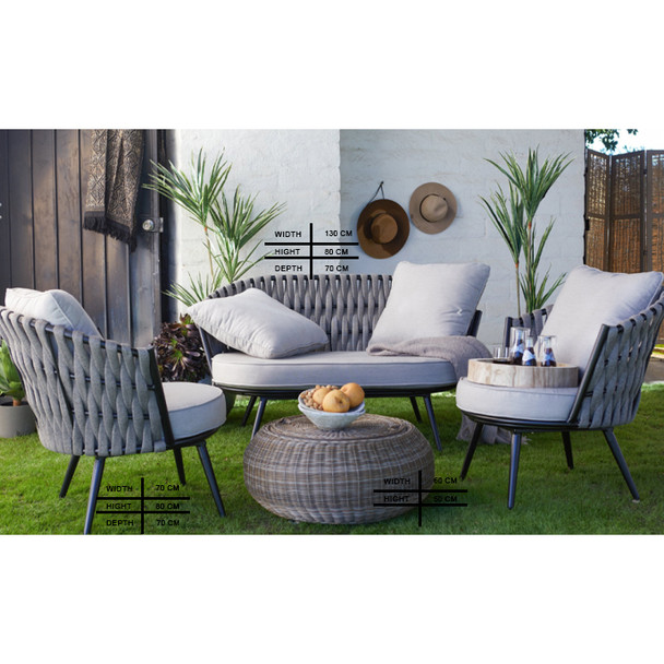 EgyBeit Milano Garden Set (Sofa 2 Seats + 2 Chairs + Table) Ropes -  S-3