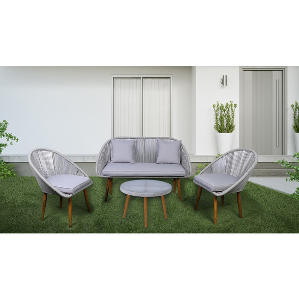 EgyBeit Monaco Garden Set Gray (Sofa 2 Seats +2 Chairs + Table) Ropes