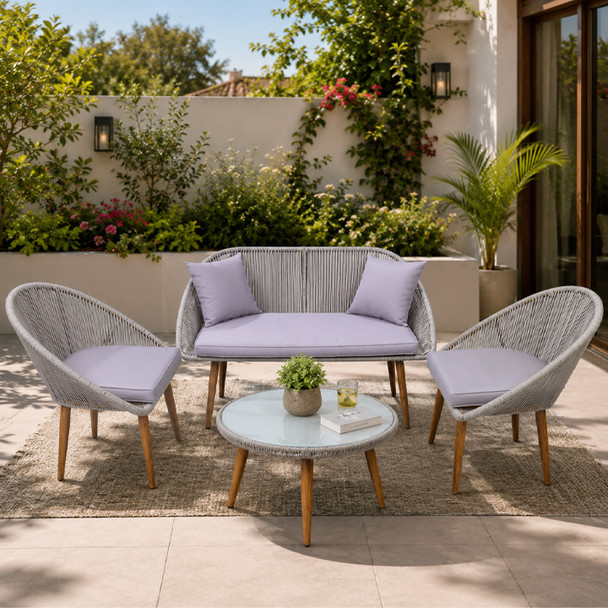 EgyBeit Monaco Garden Set Gray (Sofa 2 Seats +2 Chairs + Table) Ropes