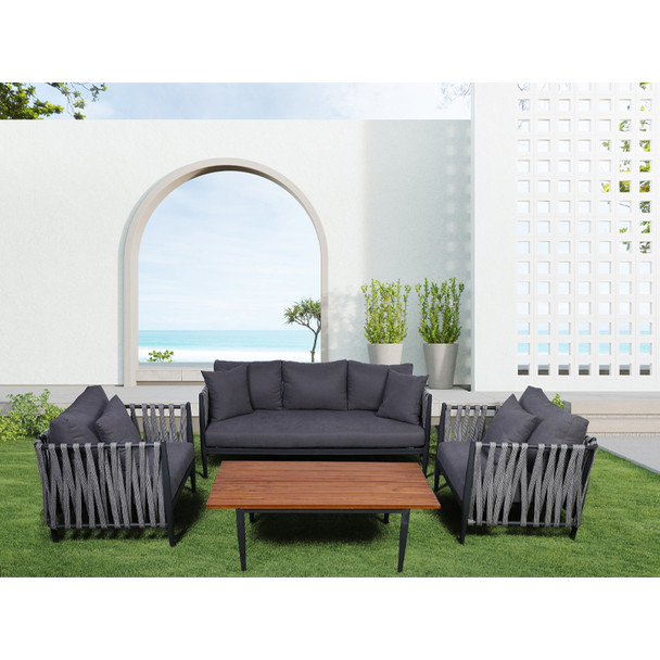 EgyBeit Paris Garden Set (Sofa 3 Seats + 2 Chairs + Table) Ropes - S-6