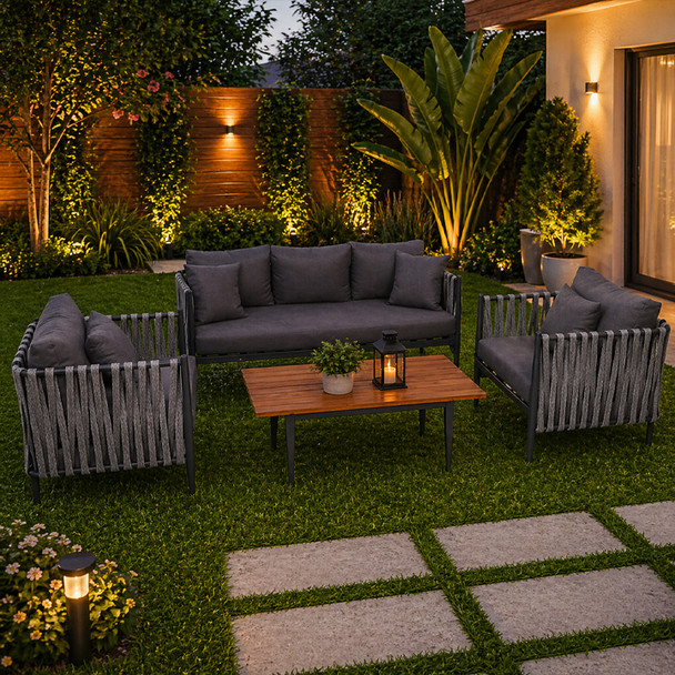 EgyBeit Paris Garden Set (Sofa 3 Seats + 2 Chairs + Table) Ropes - S-6