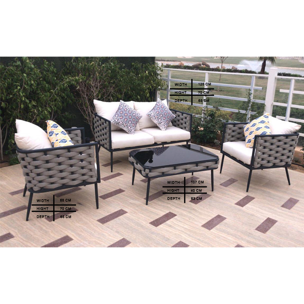 EgyBeit Nice Garden Set (Sofa 2 Seats + 2 Chairs + Table) Ropes - S-4