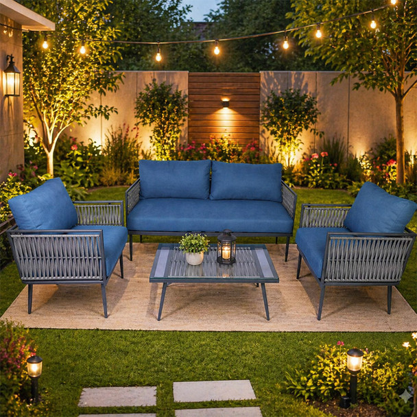 EgyBeit Torino Garden Set (Sofa 3 Seats + 2 Chairs + Table) Ropes
