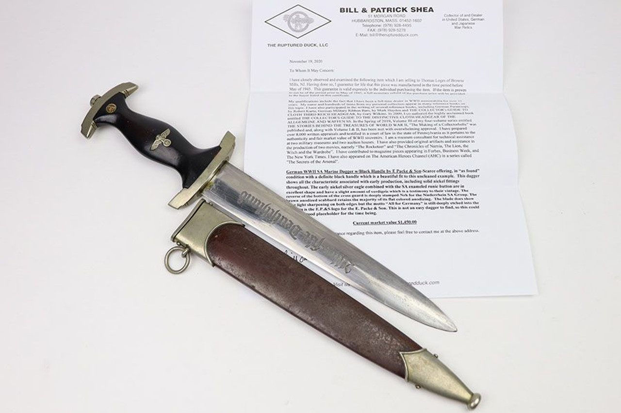 RARE SA Marine Dagger with Document - 1