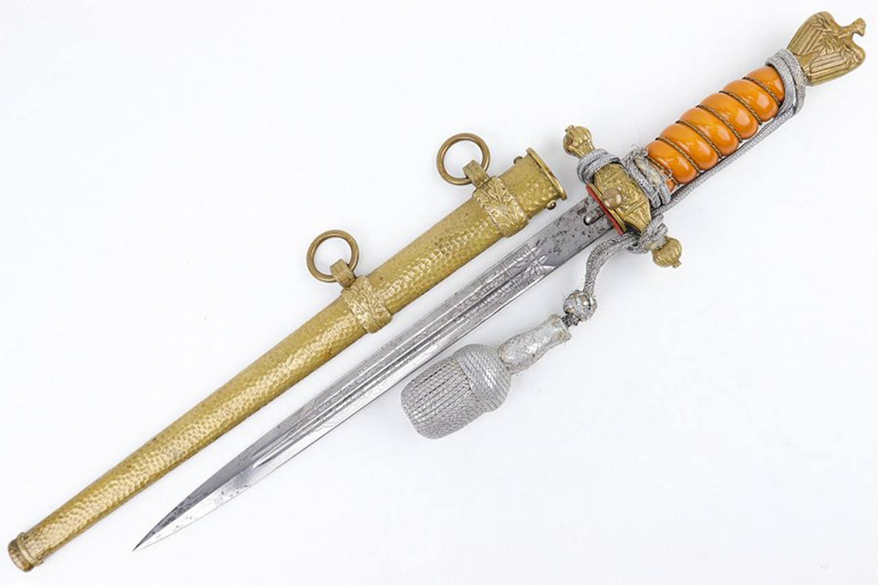 Etched Kriegsmarine Dagger with Portepee & Early Scabbard - 1
