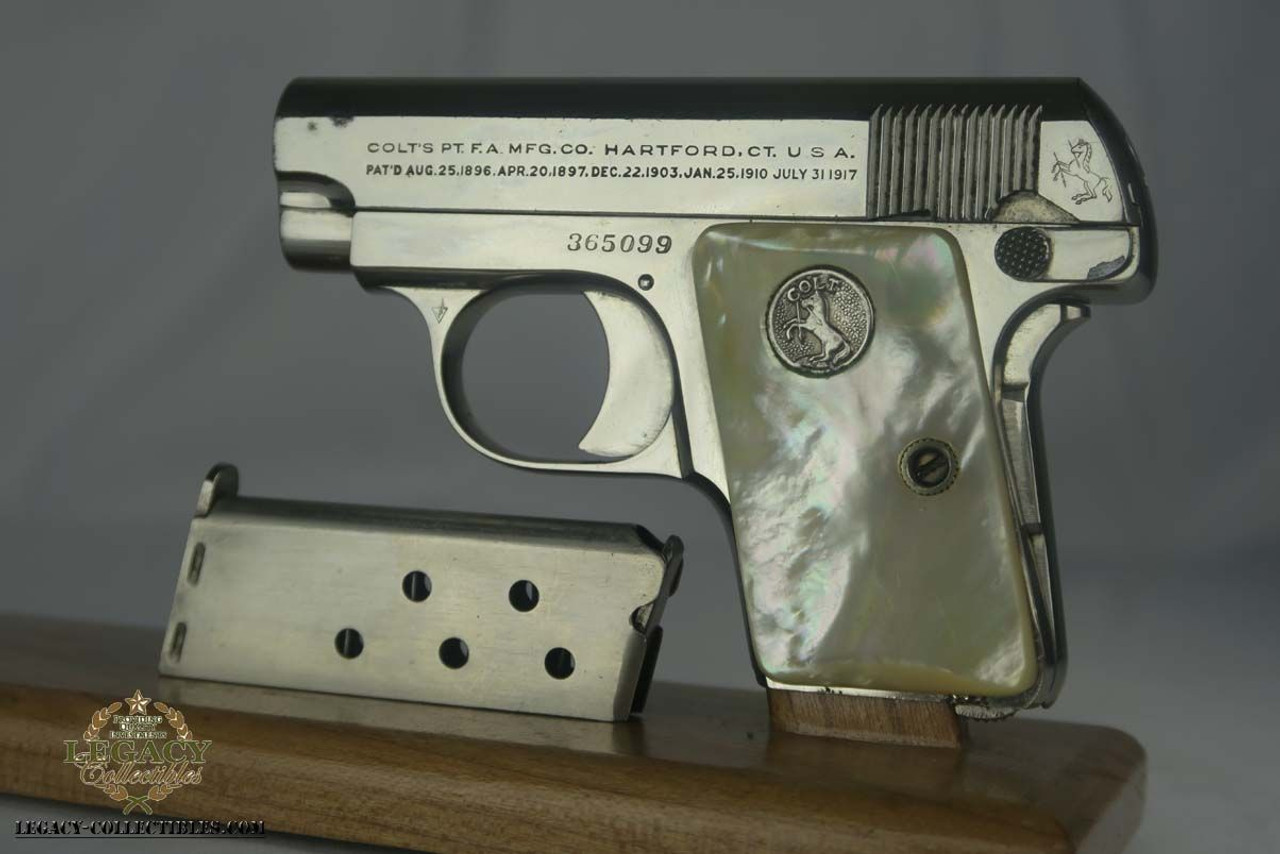 Nickel Colt Model 1908 Vest Pocket - Pearl Grips - 1