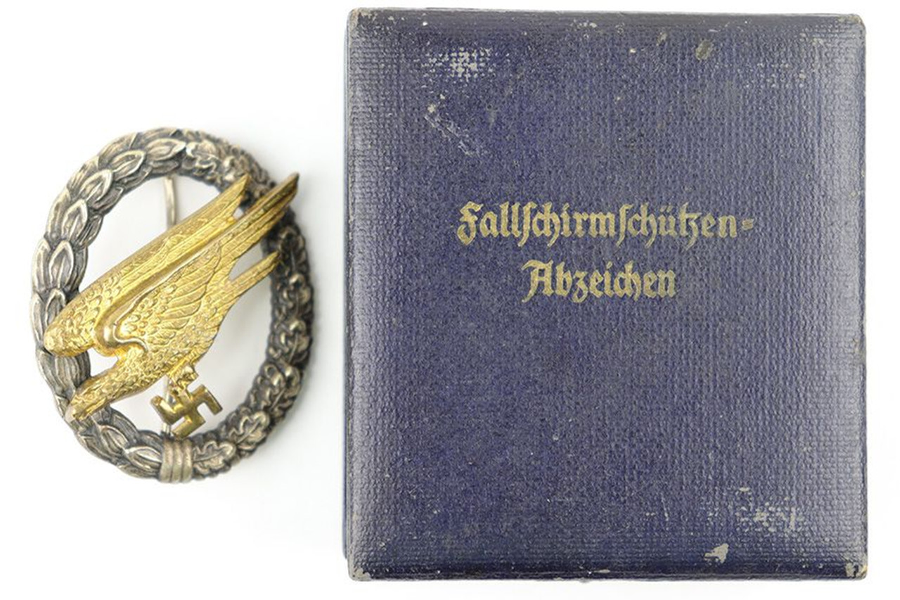 Cased Luftwaffe Paratrooper Badge by Juncker - 1