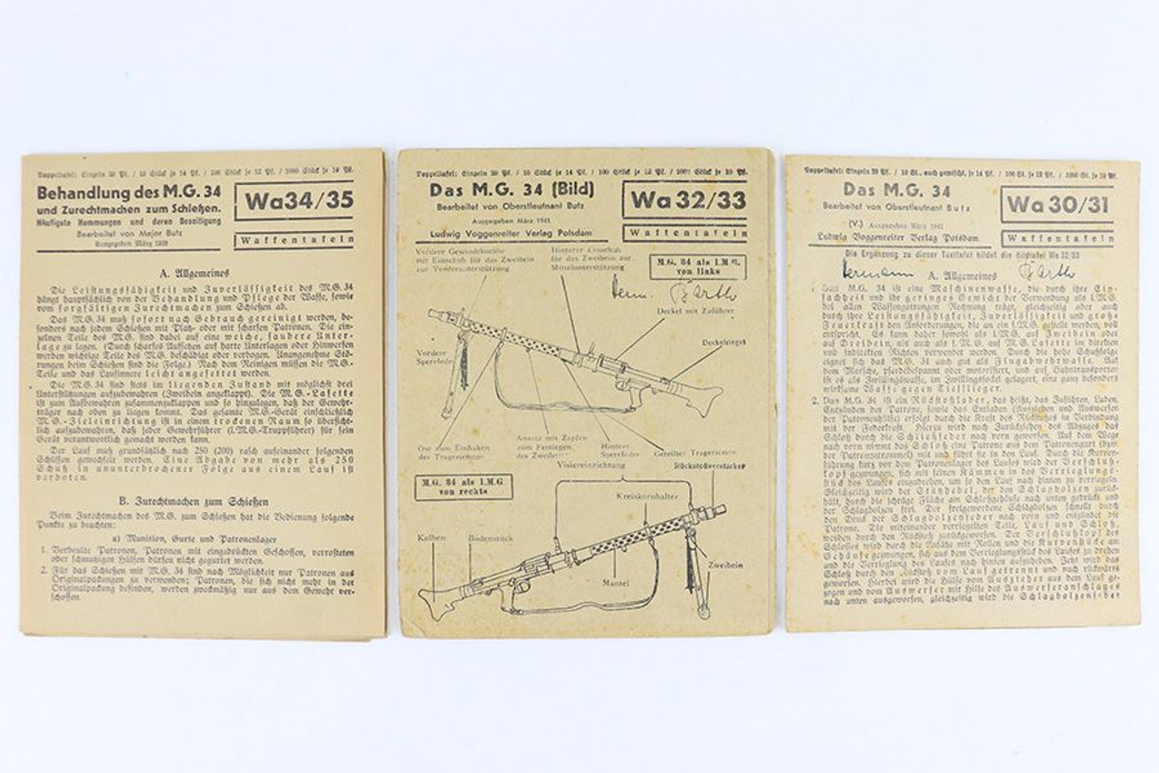 Set of 3 MG34 Manuals: Waffentafeln - 1