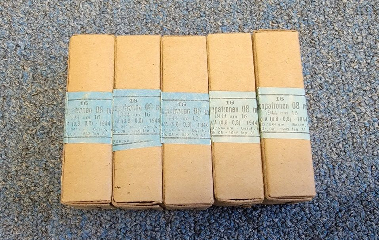 5 Unopened Boxes: 1944 9mm German Ammo - 1