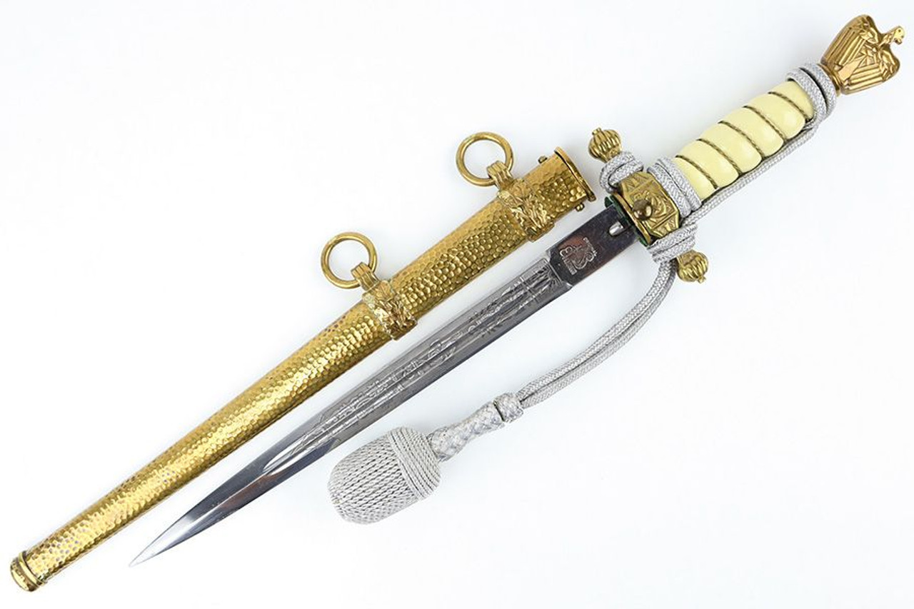 Etched Kriegsmarine Dagger with Hammered Scabbard & Portepee - 1