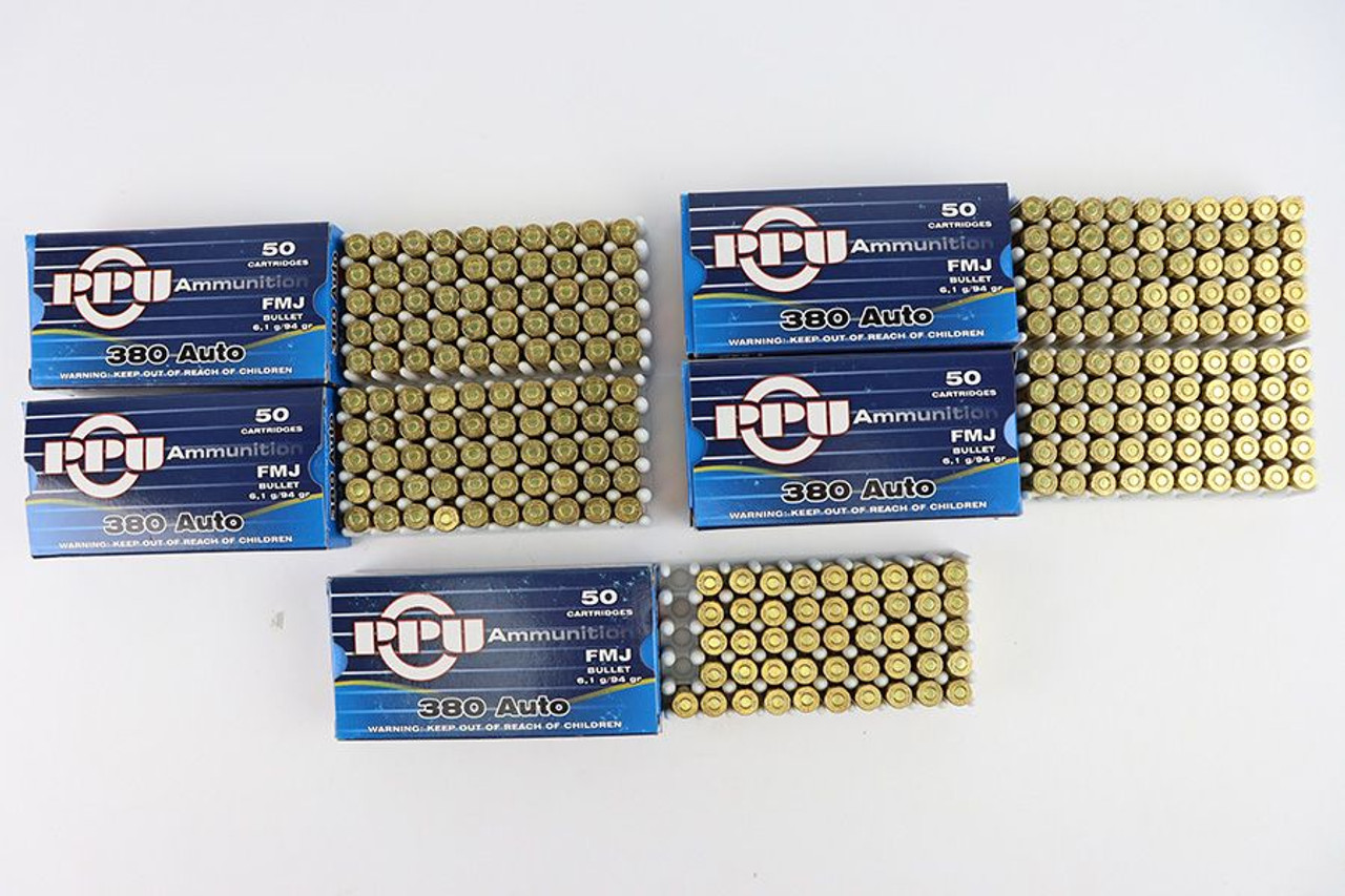 250 Rounds: .380 Auto 94 Gr. PPU Ammunition - 1