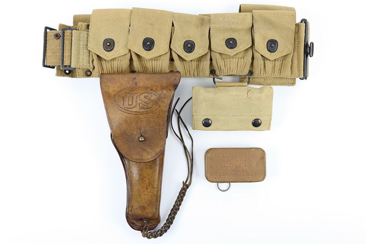 WW1 Cartridge Belt, M1916 Holster, Mag Pouch, First Aid Kit - 1
