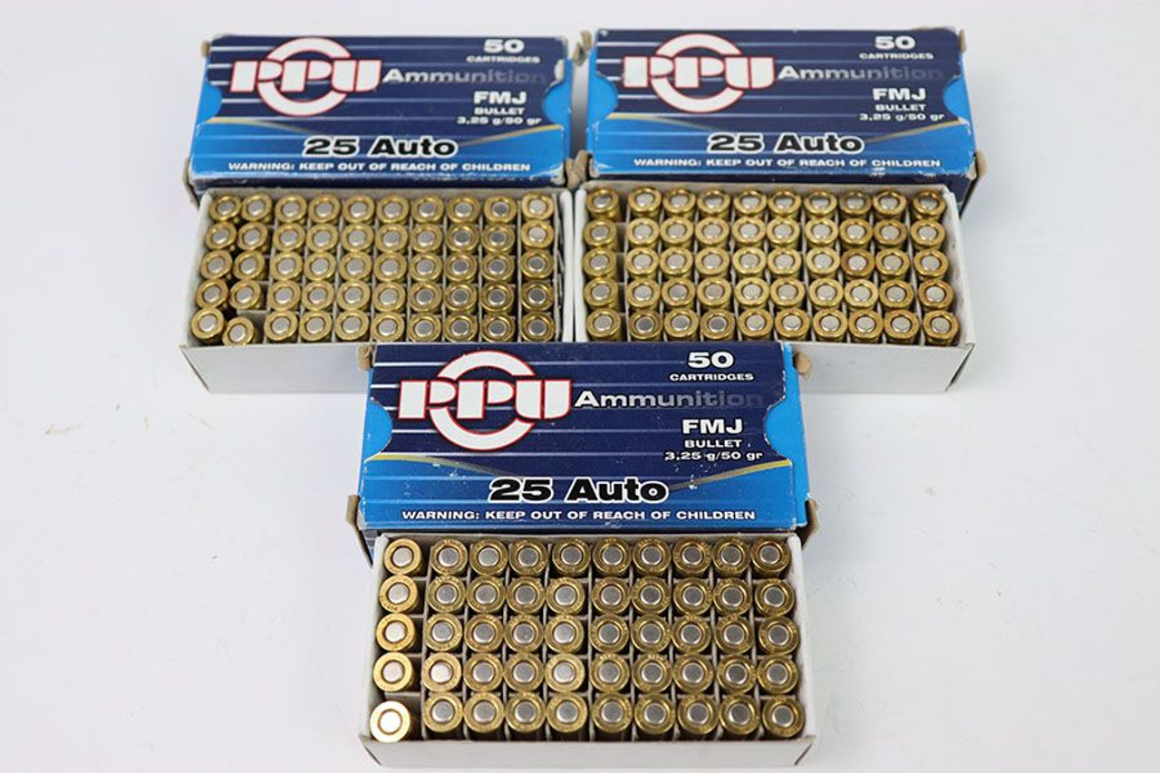 150 Rounds PPU 25 Auto FMJ - 1