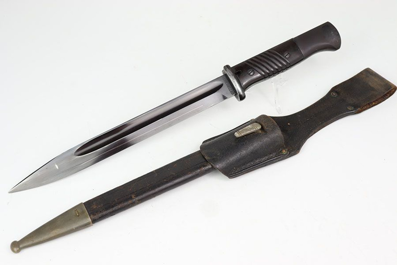 Gebr Heller K98 Bayonet - Leather Scabbard and Frog - 1