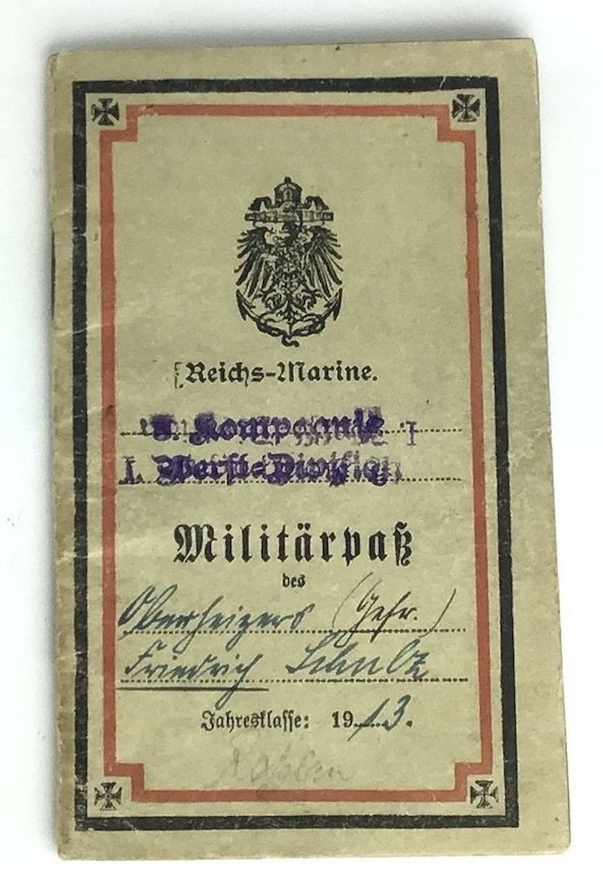 Rare - German WWI Navy Military Pass - 1