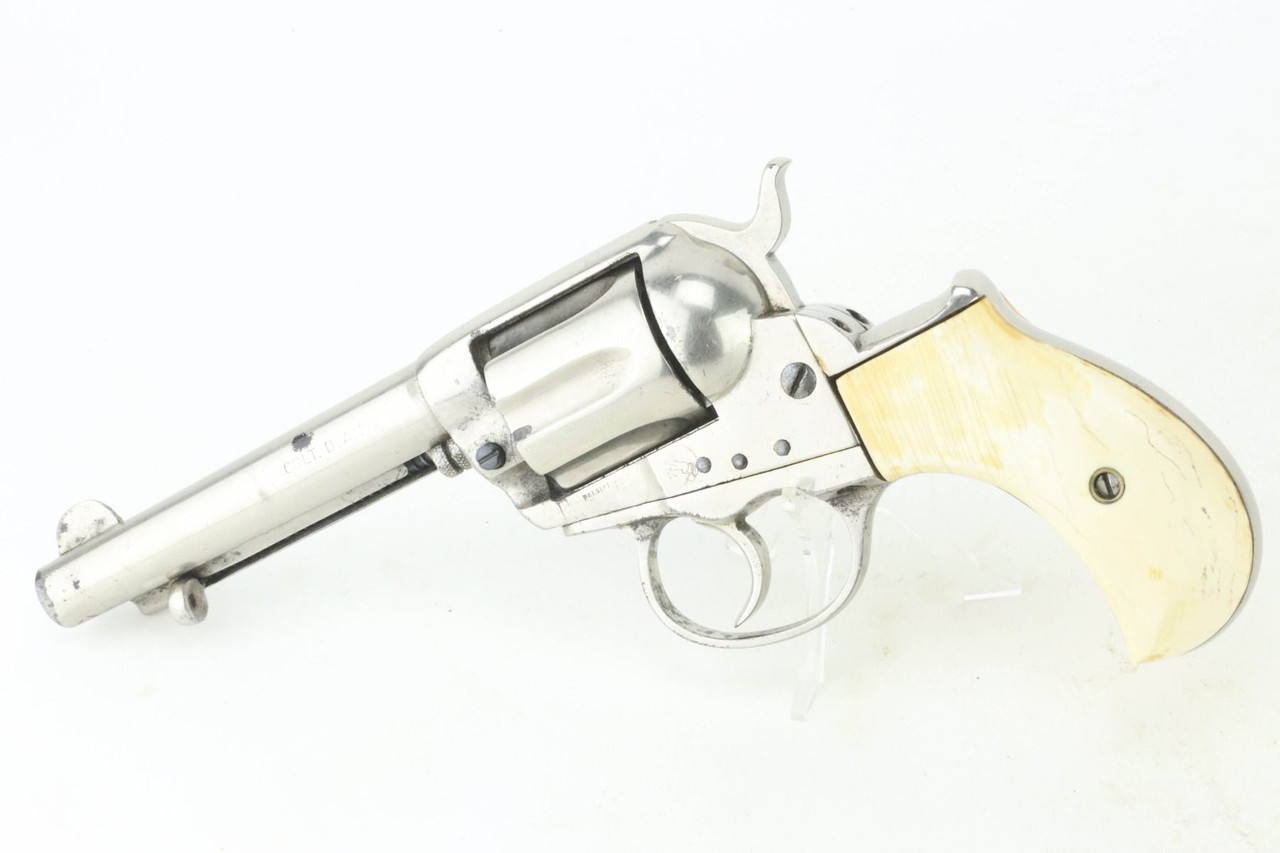 Nickeled Colt M1877 Lightning Revolver - W/ Ivory Grips - 1