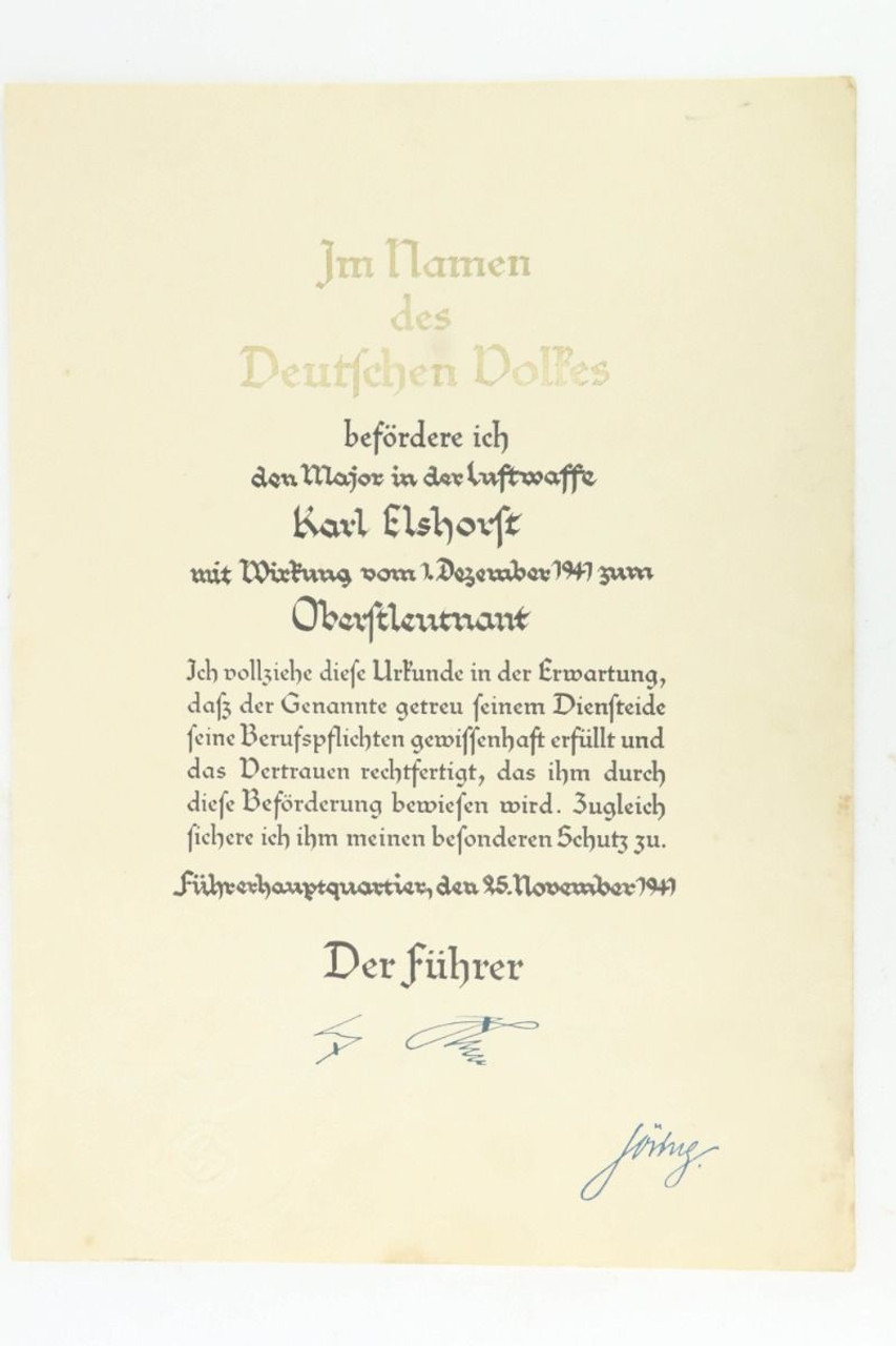 WW2 Luftwaffe Promotion Paperwork - Signed - 1