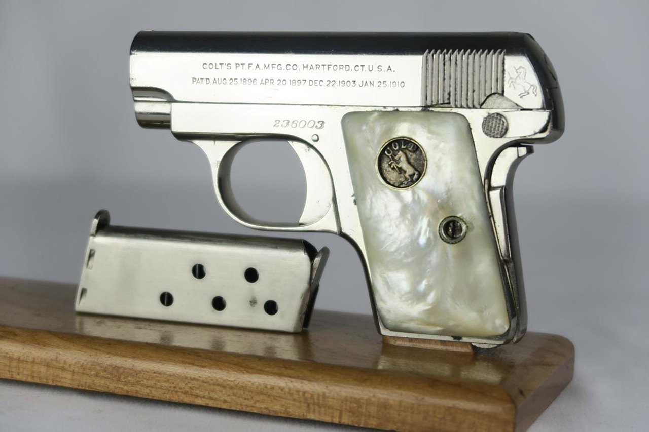 Nickel Colt Model 1908 Vest Pocket - Pearl Grips - 1