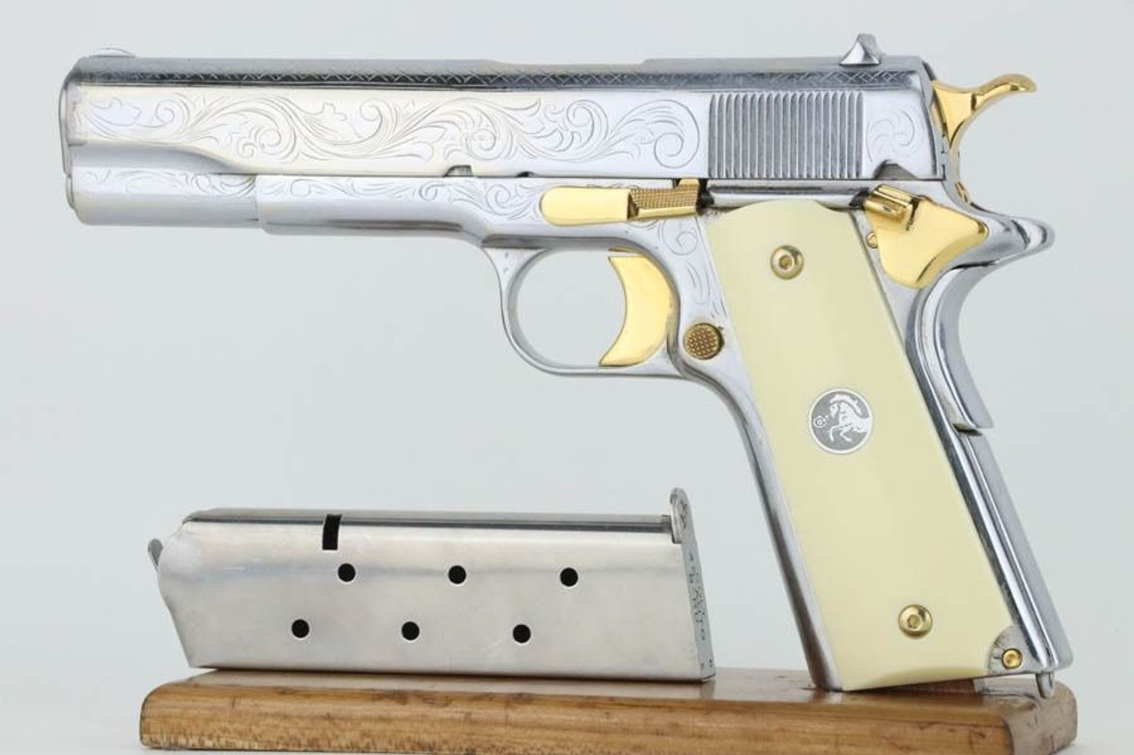 Nickeled, Engraved Colt Government Model 1911 - 1924 Mfg - 1