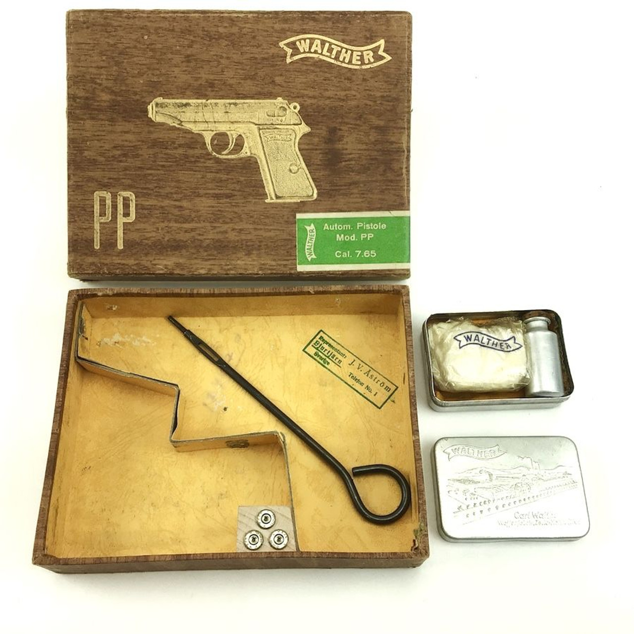 Walther PP Box, Cleaning Rod, and Tin - 1