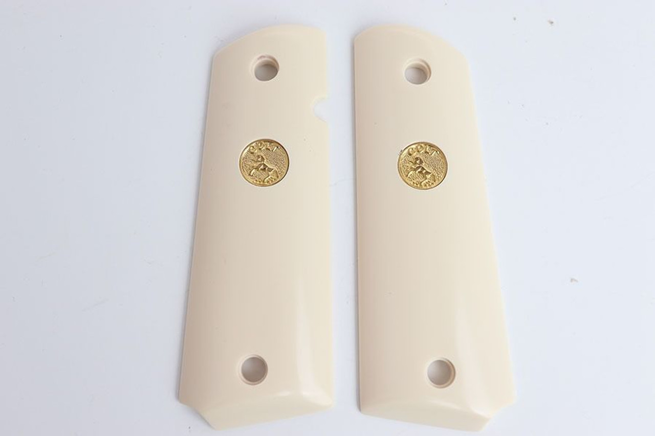 Colt 1911 Synthetic Ivory Grips with Gold Medallions - 1