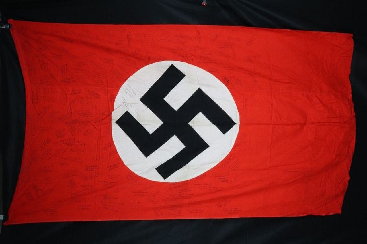Veteran Bring-back Nazi Flag - With GI Signatures - 1