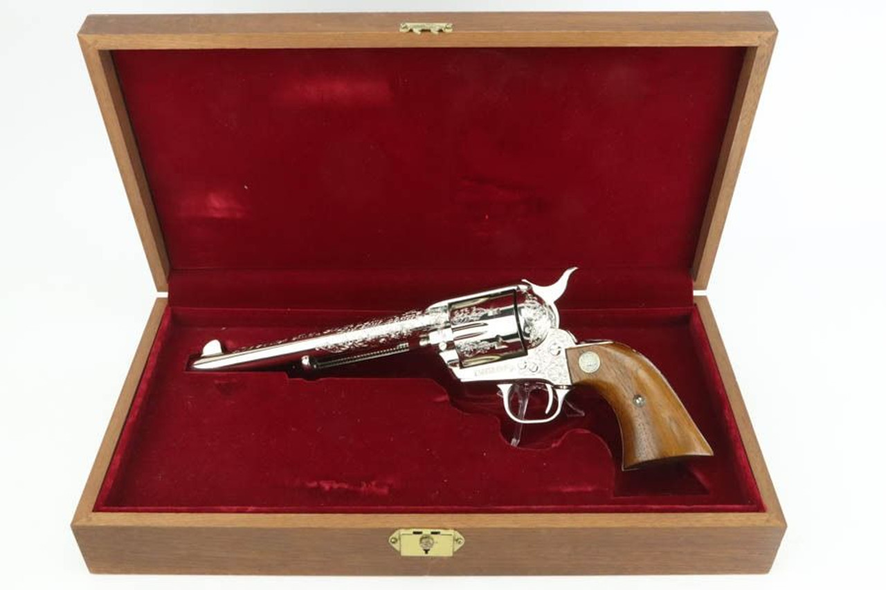 Cased, Factory-Engraved, Nickeled 7.5" Colt Single Action Army Revolver - Class A - 1