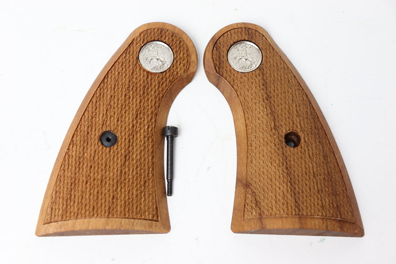 SOLD - Colt Python I-Frame Wood Checkered Service Grip With Silver Medallions