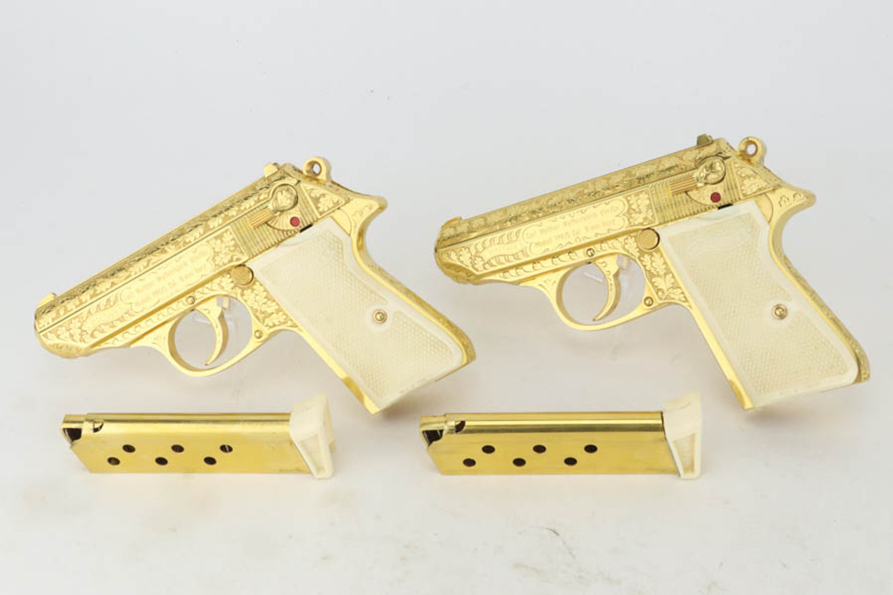 SOLD - Set of Consecutively-Numbered, Gold, Engraved Walther PPK/S's