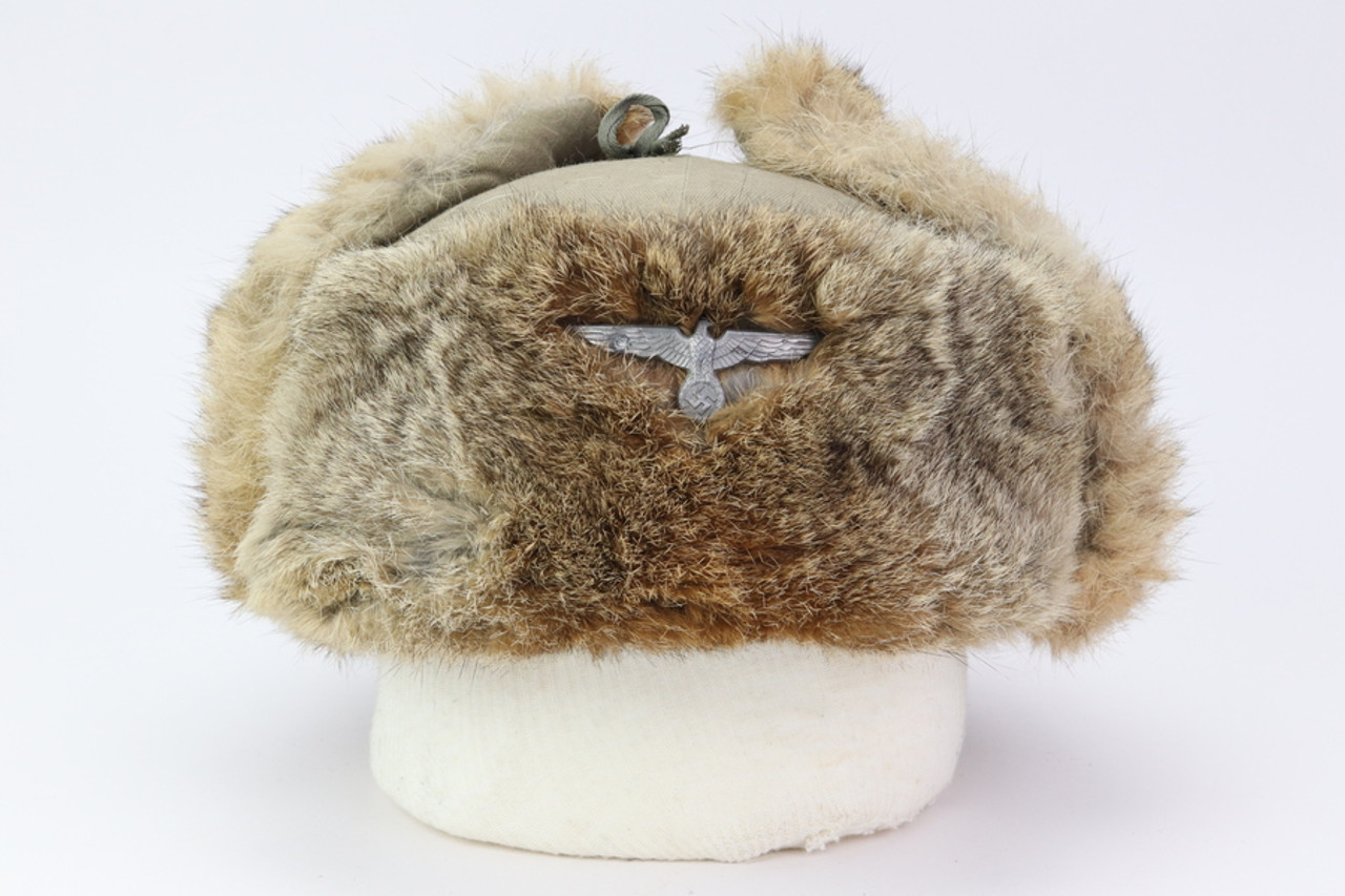 SOLD - German WWII Eastern Front White Rabbit Fur Pelzmütze Winter Hat