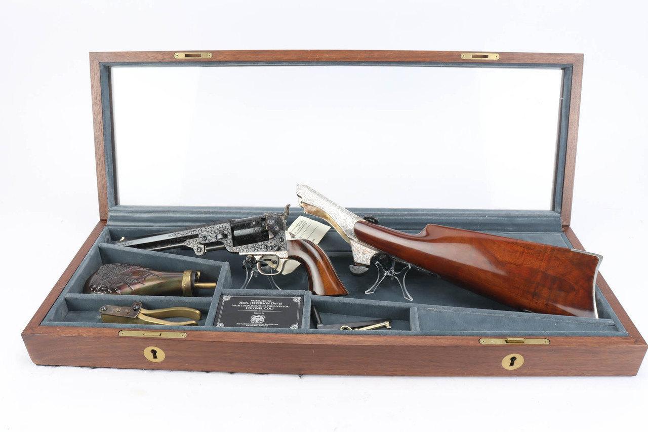 Cased Uberti Presentation Commemorative Colt 1851 Navy Percussion Revolver With Shoulder Stock - photo 1 of 24