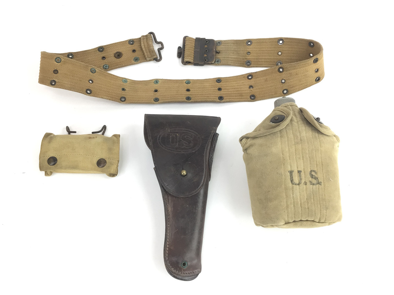 SOLD - WWI Web Gear Assembly - M1916 Holster Canteen & 1st Aid Kit