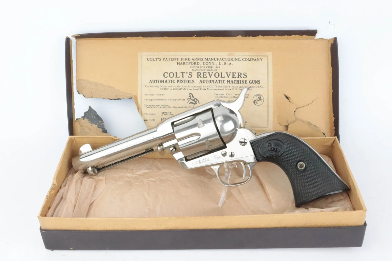 Factory nickel Colt Frontier Six Shooter .44-40 revolver with box - with original box