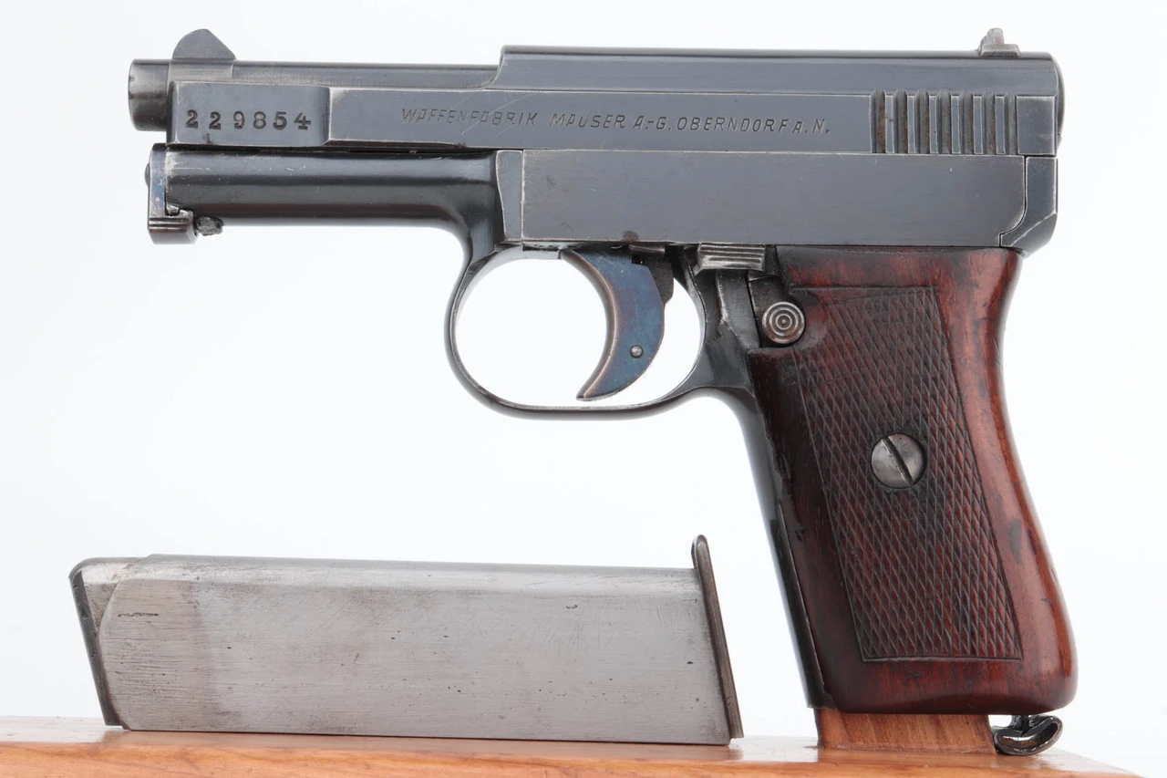 Portuguese contract Mauser Model 1910 pistol - left side with magazine