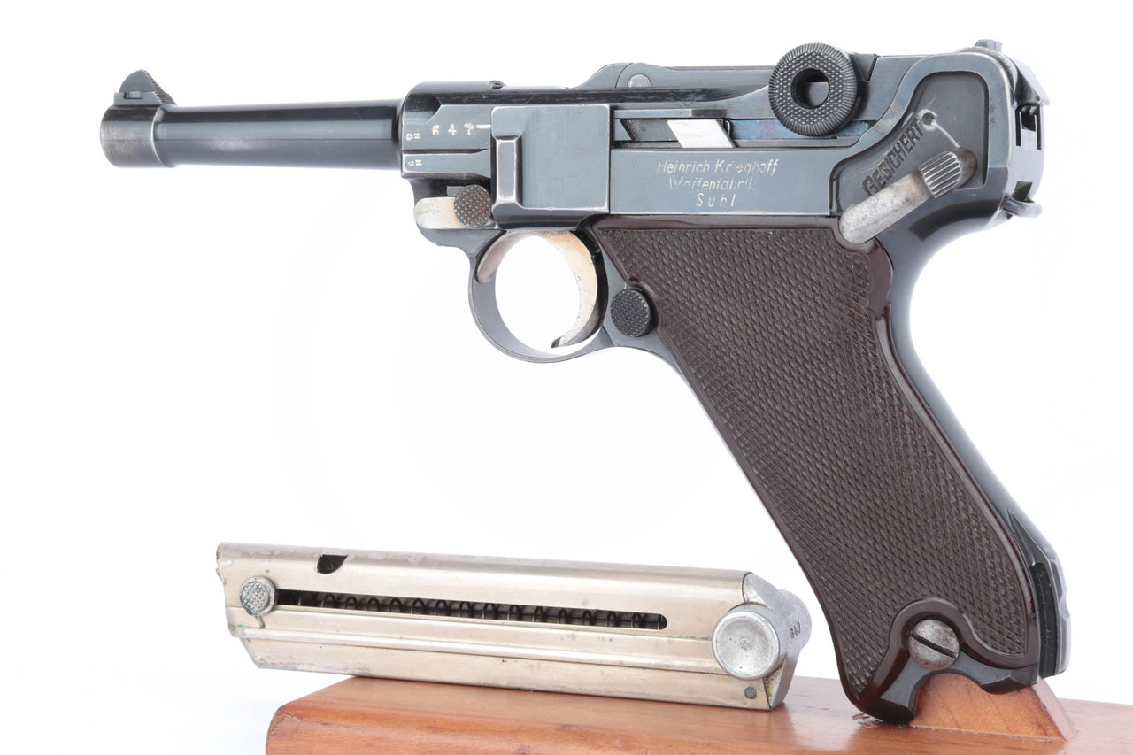 Inscribed Krieghoff Luger With Matching Magazine - In Book