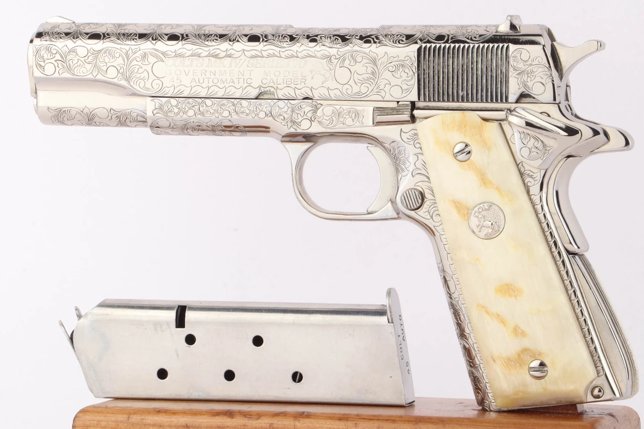 1979 Nickel Engraved Colt Government Model Series 70 - left side with magazine