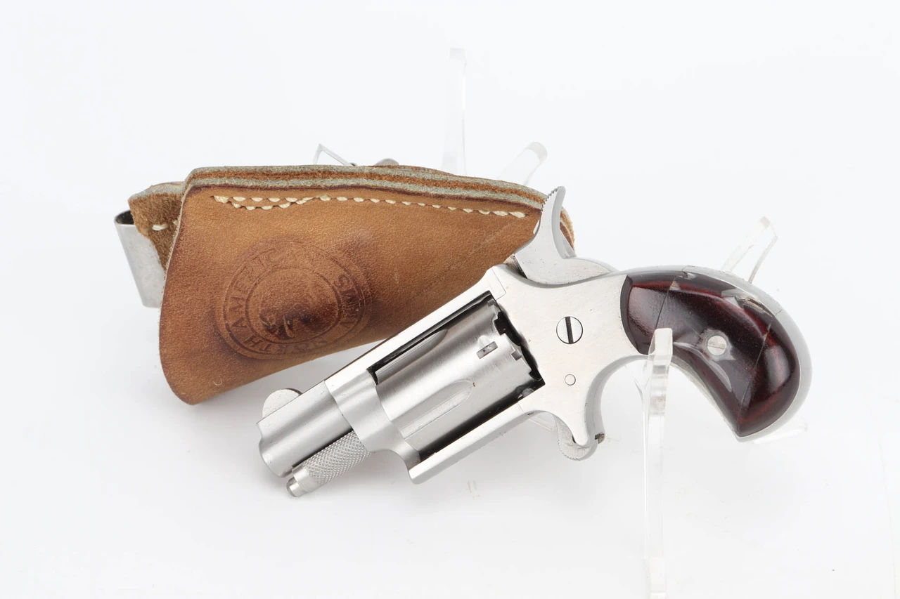North American Arms Mini Derringer .22 LR - revolver with tan leather holster