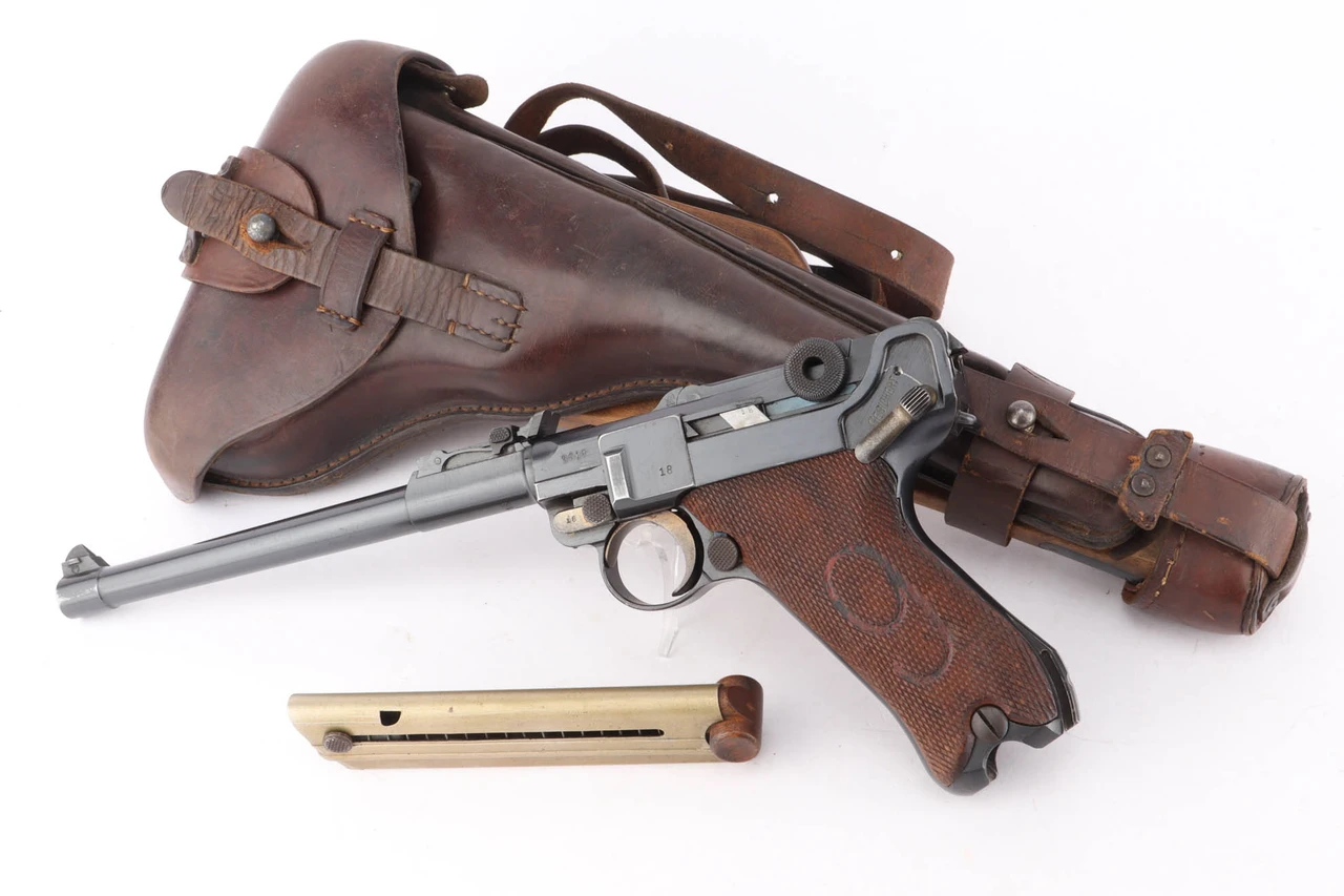 SOLD - Excellent 1917 DWM Artillery Luger Rig - Matching Stock w/ Rare Red 9 Grips