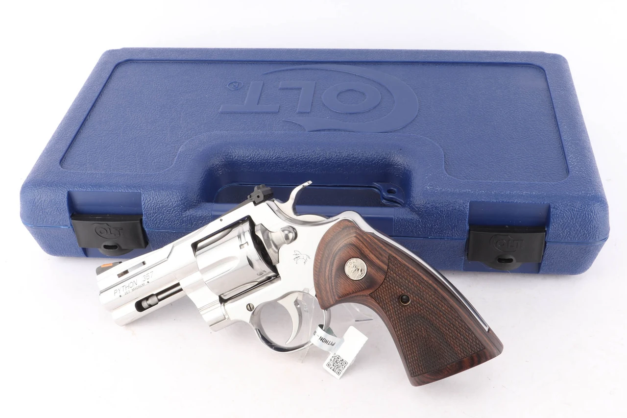 ANIB 3 inch stainless Colt Python .357 Magnum - shown with its original blue hard case