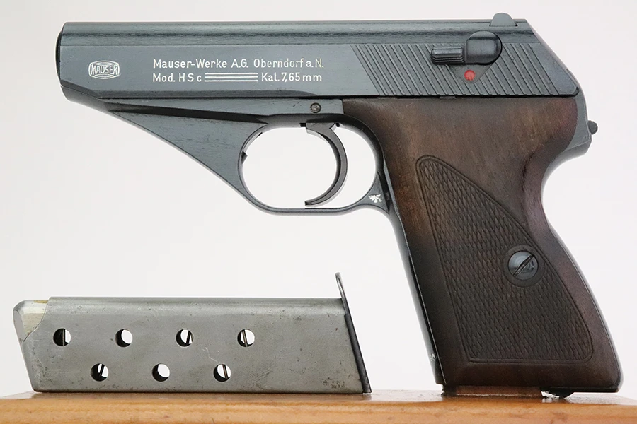 1944 Police Eagle/L Mauser HSc 7.65mm pistol - left side view with magazine