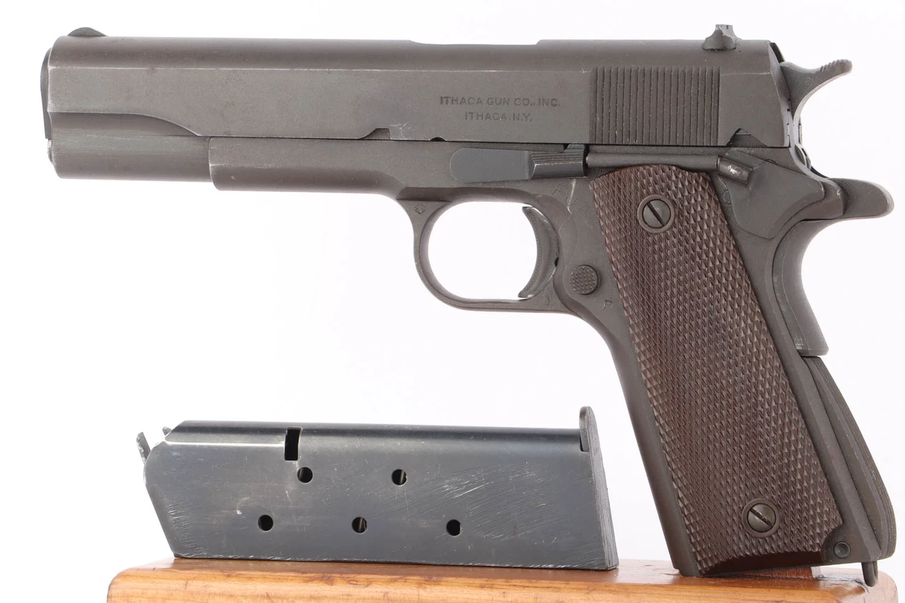 1945 Ithaca Model 1911A1 with magazine, left side