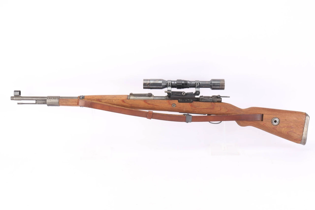 1944 Gustloff Werke K98k long side rail sniper 8mm Mauser rifle - left side full view with scope