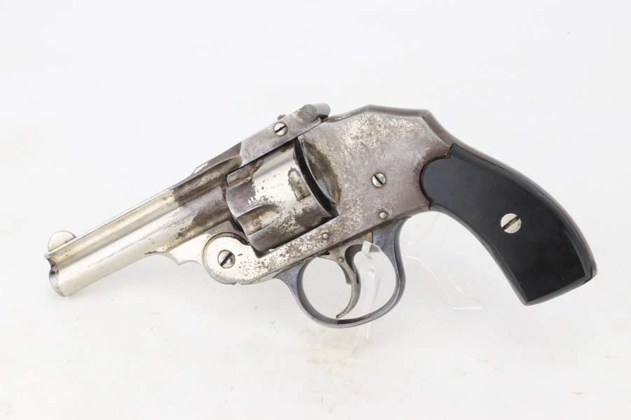 Left side of nickel Iver Johnson Safety Automatic Hammerless .38 S&W revolver